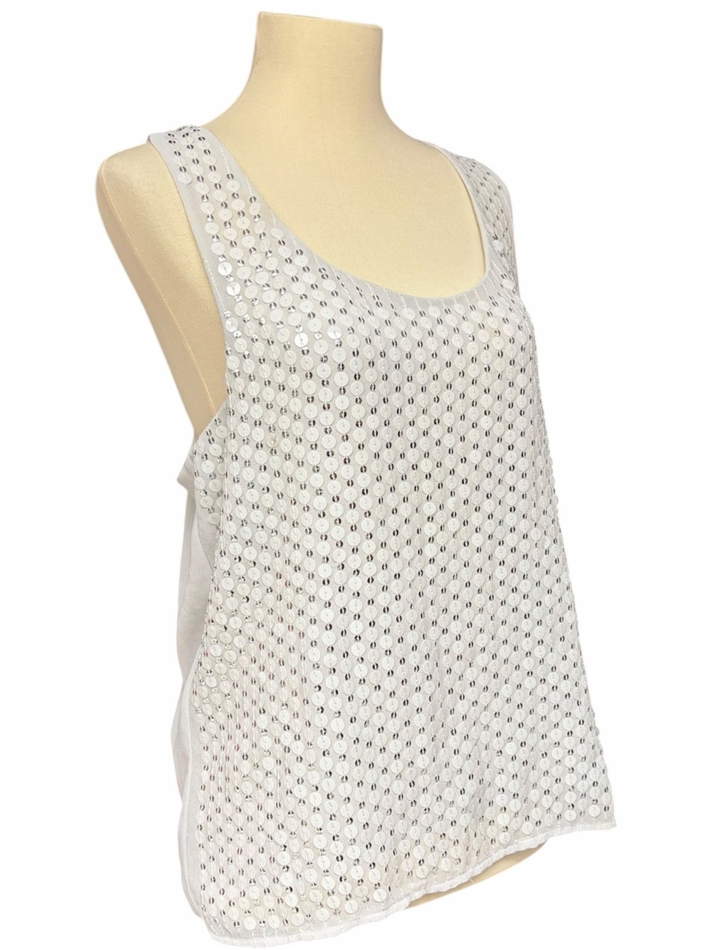 Bisou Bisou Sequin Chiffon Sleeveless Party Tank Top Medium Y2K Glam Bling